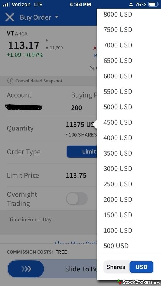 Interactive Brokers mobile self-directed investments - order amount in dollars or shares Interactive Brokers mobile self-directed investments - order amount in dollars or shares